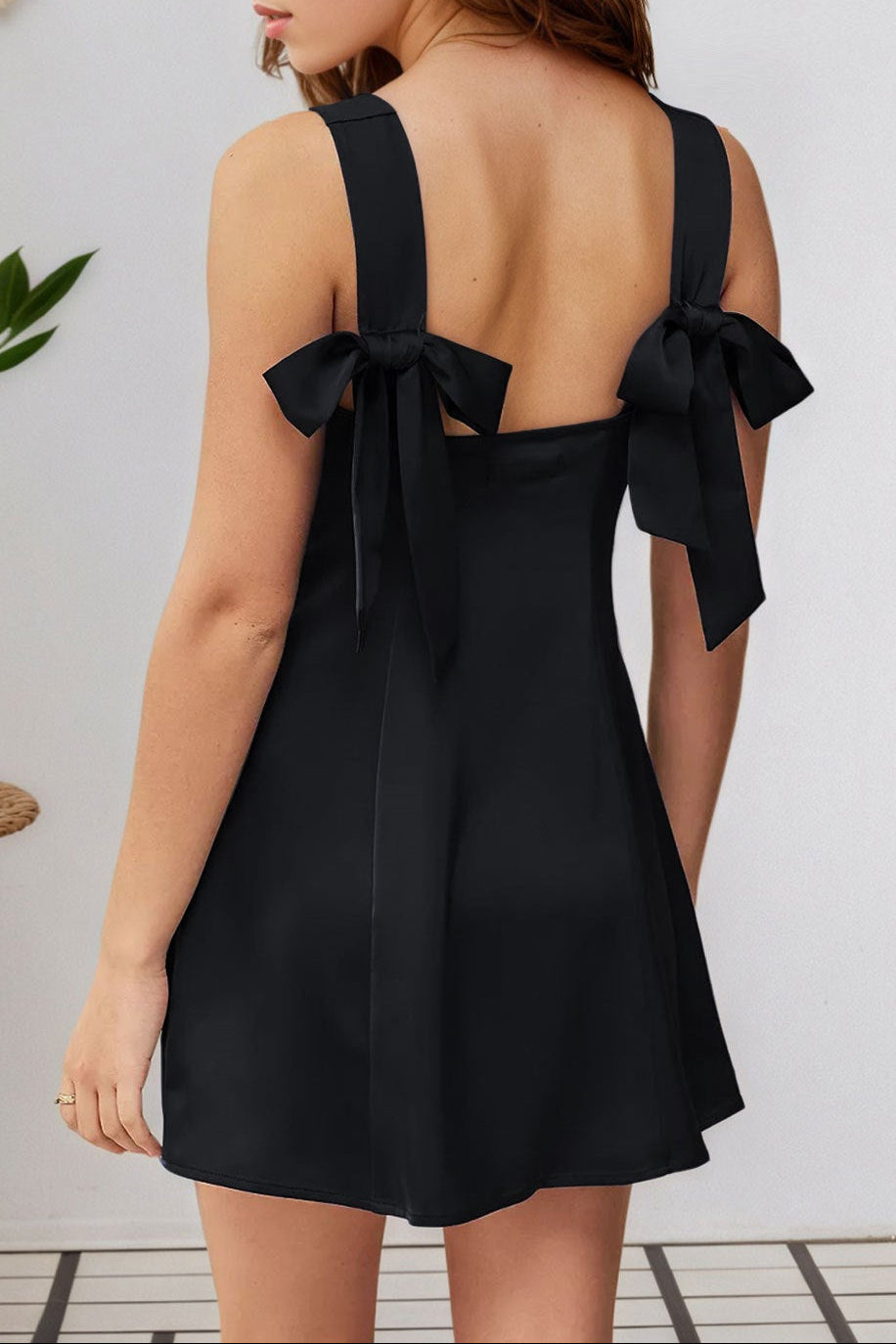Square neckline spaghetti strap A-line mini dress