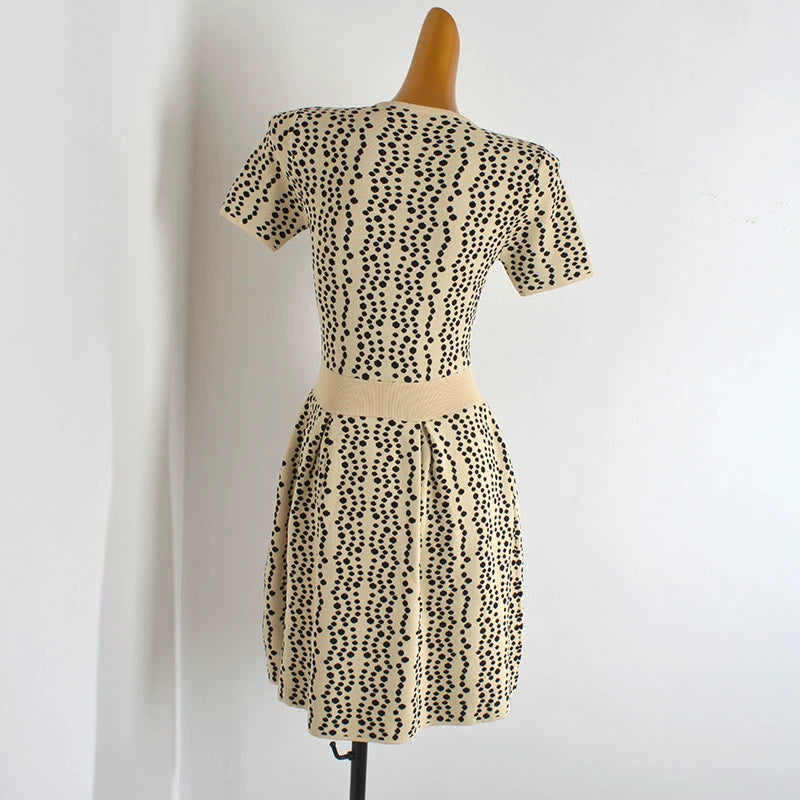 polka dot crew neck short-sleeved knitted dress
