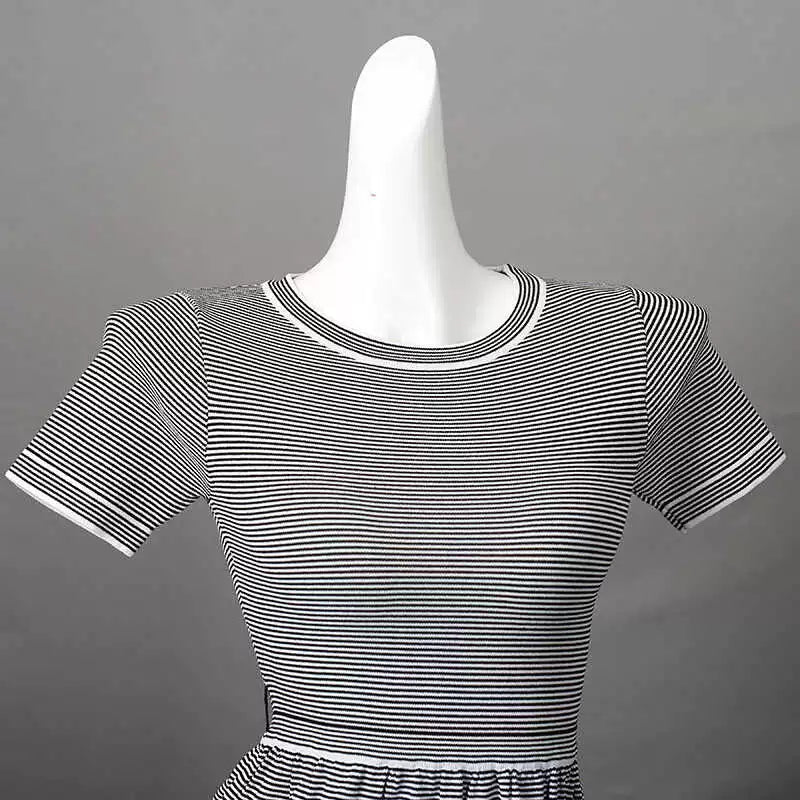 crew neck striped  knitted dress
