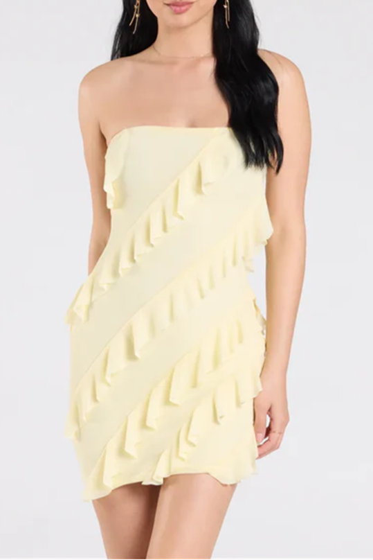yellow mesh bandeau mini dress