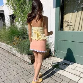 yellow Sleeveless ruffled strapless top