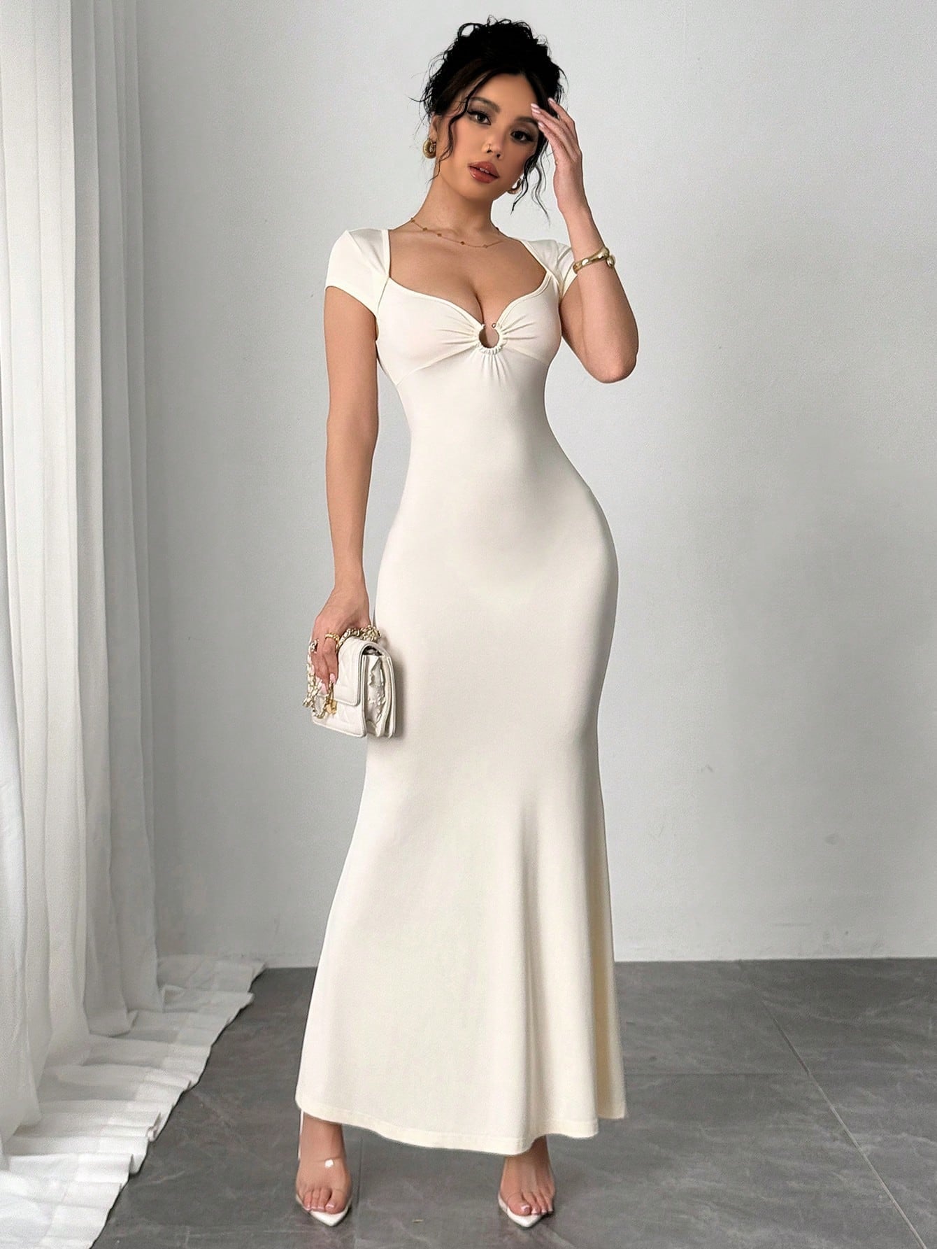 olivia white V-neck maxi dress