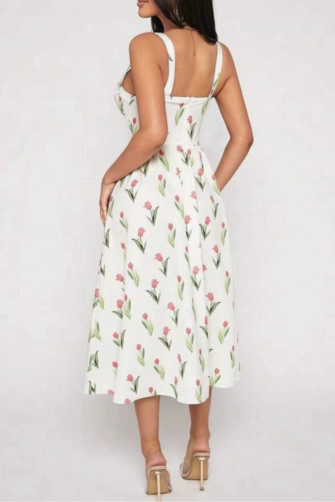 vintage tulip print slip midi dress