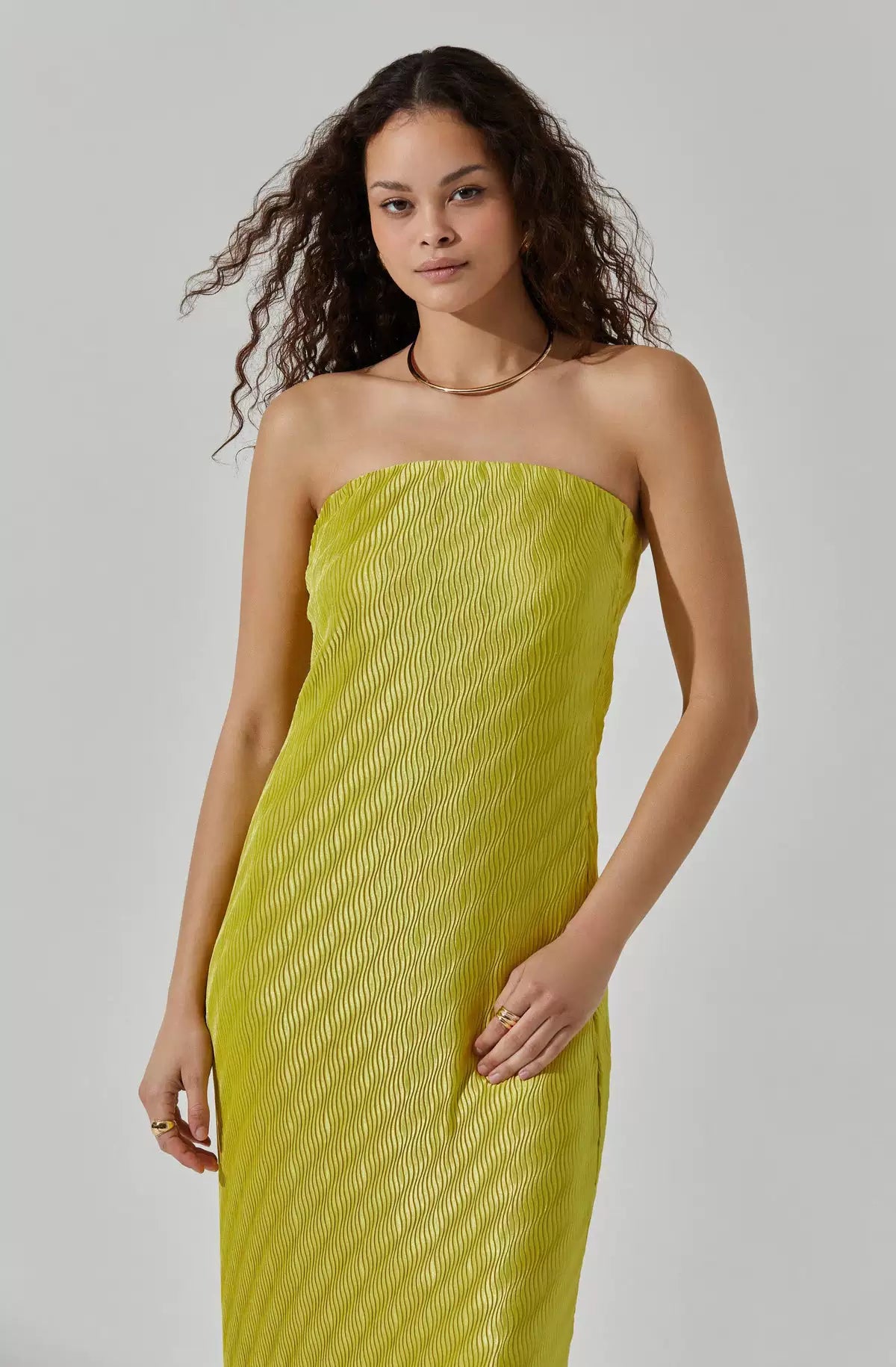 yellow glossy chest wrap dress