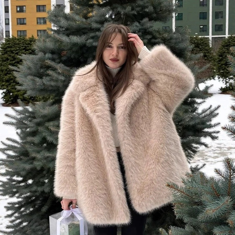 imitation fox fur coat in winter