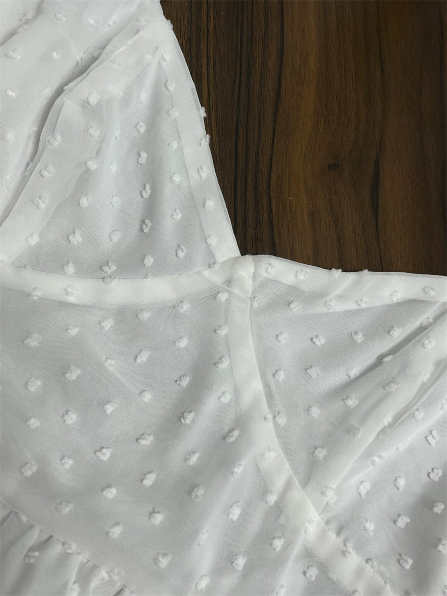 jacquard polka dot chiffon long sleeves open back dress