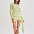 green backless long sleeve knitted mini dress