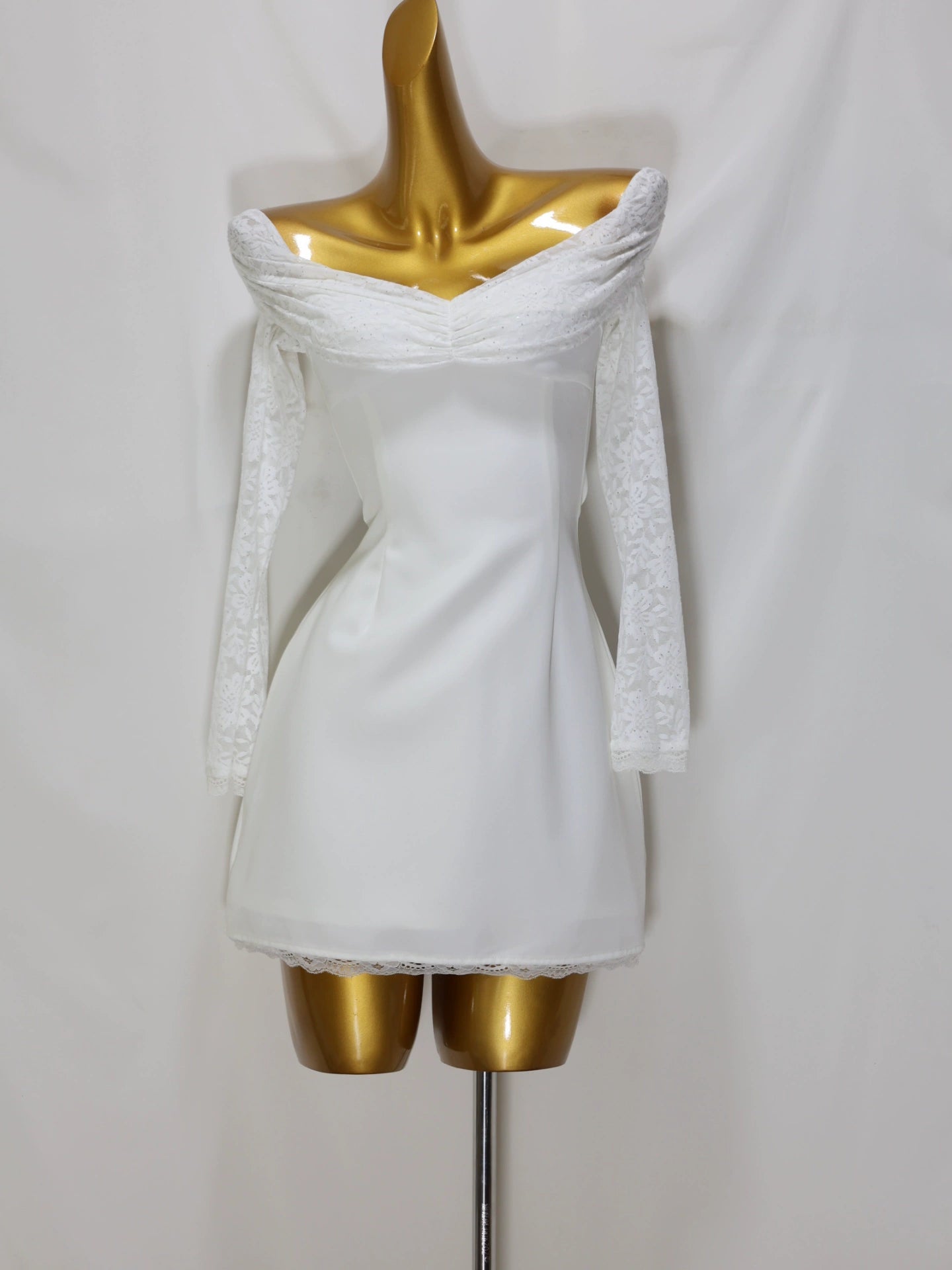 white long sleeve off shoulder min dress