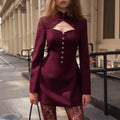 red long-sleeved A-line mini dress
