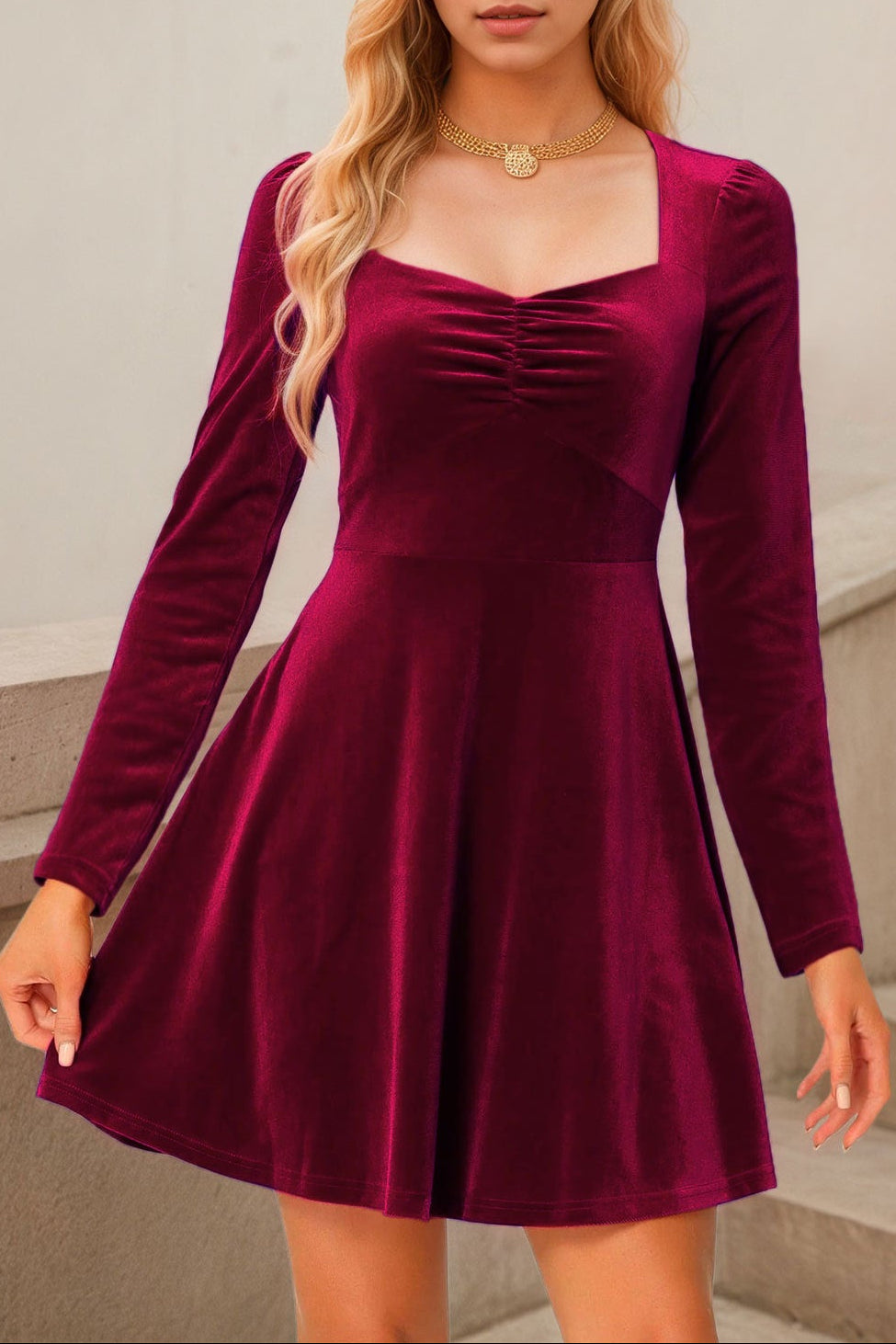 evelyn Burgundy velvet mini dress