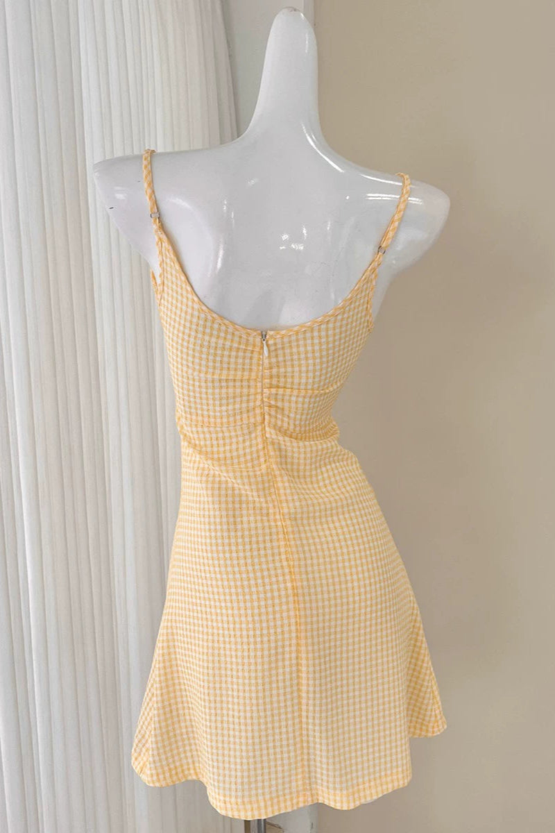 color-blocking plaid bow slip dress