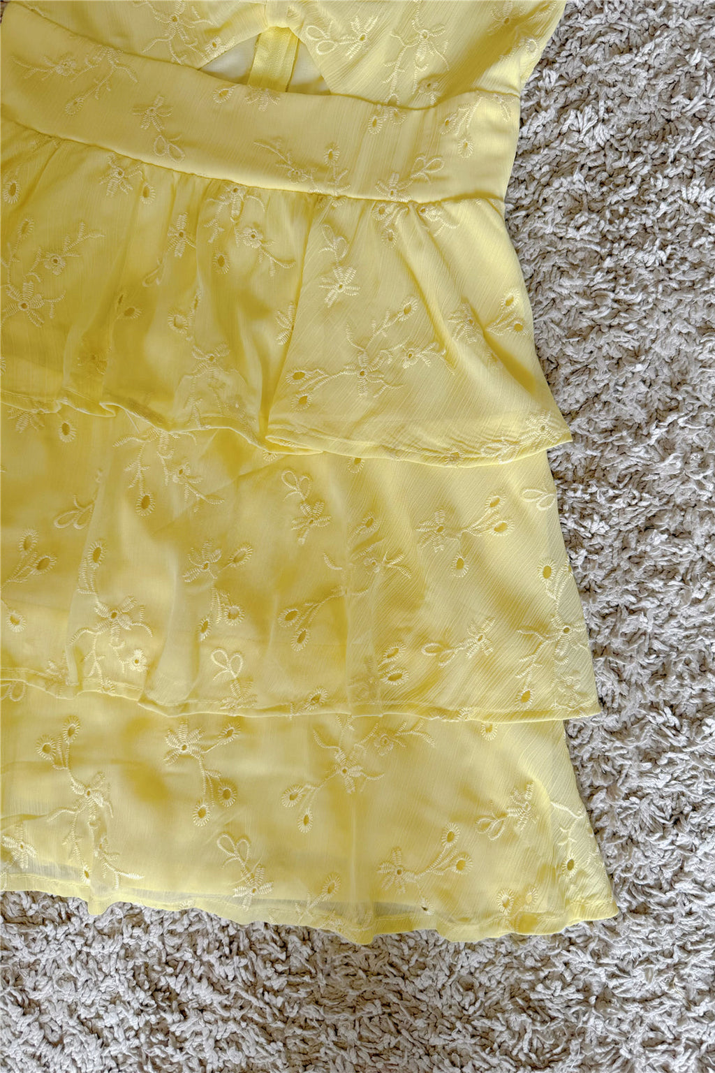 yellow floral embroidery slip mini dress