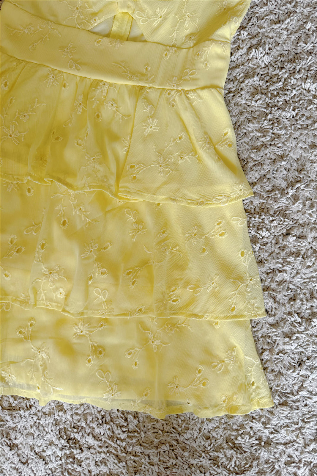 yellow floral embroidery slip mini dress
