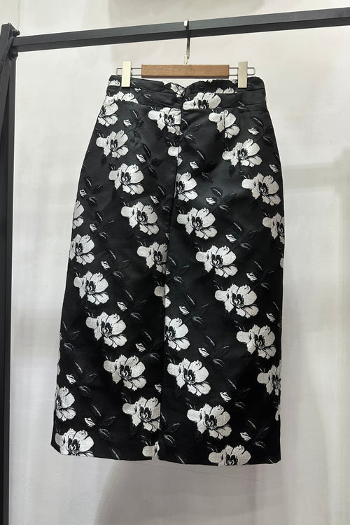 black jacquard midi skirt