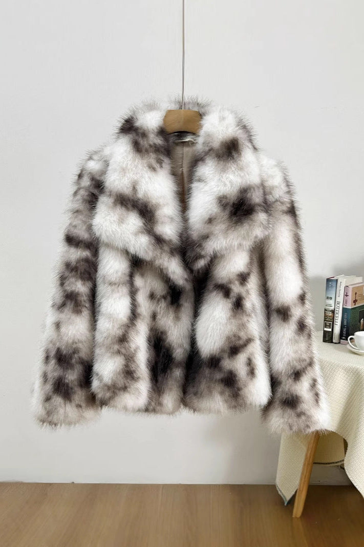 imitation fur large lapel tops wool loose