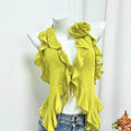 Yellow Chiffon Halterneck Ruffled Small Top