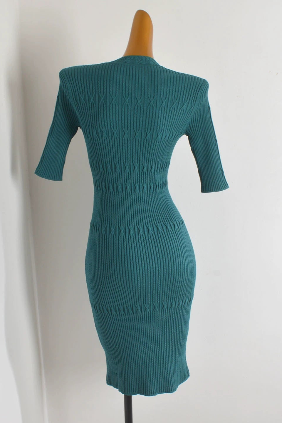 green thread knitted midi dresses