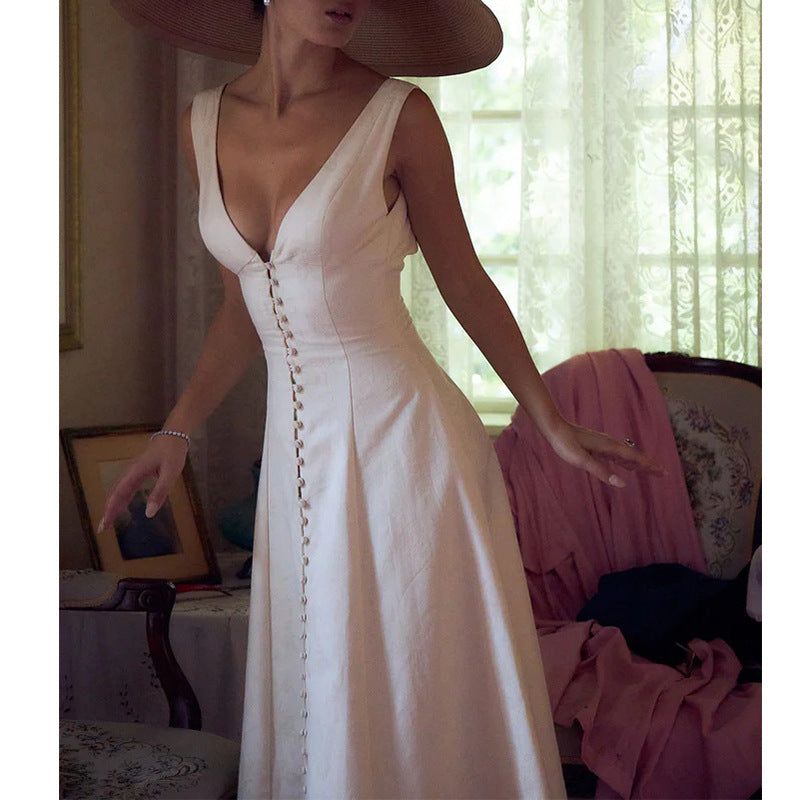 lily V-neck fitted waist midi dress