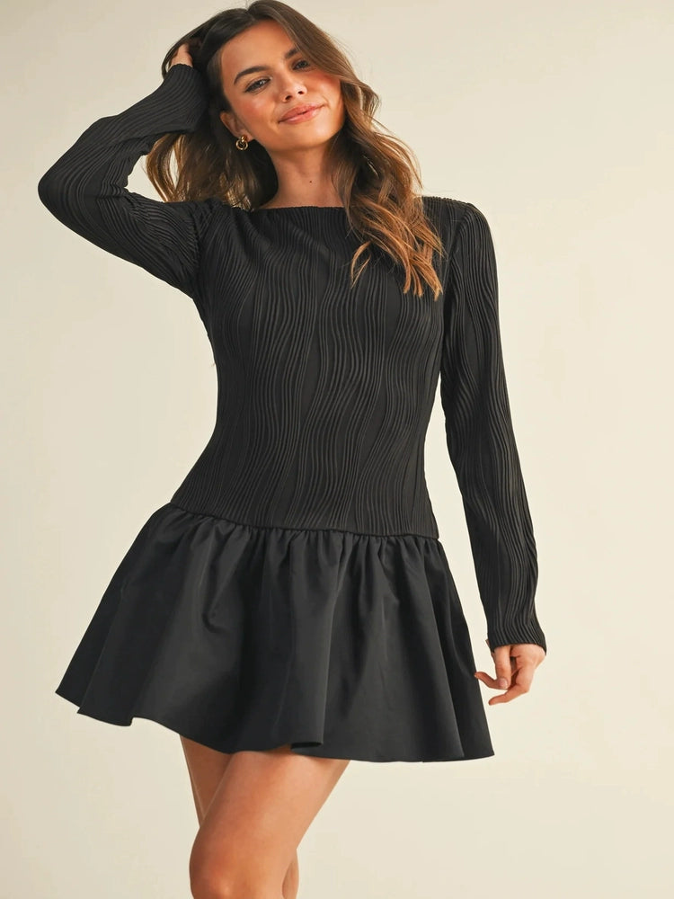 black long-sleeve mini dress