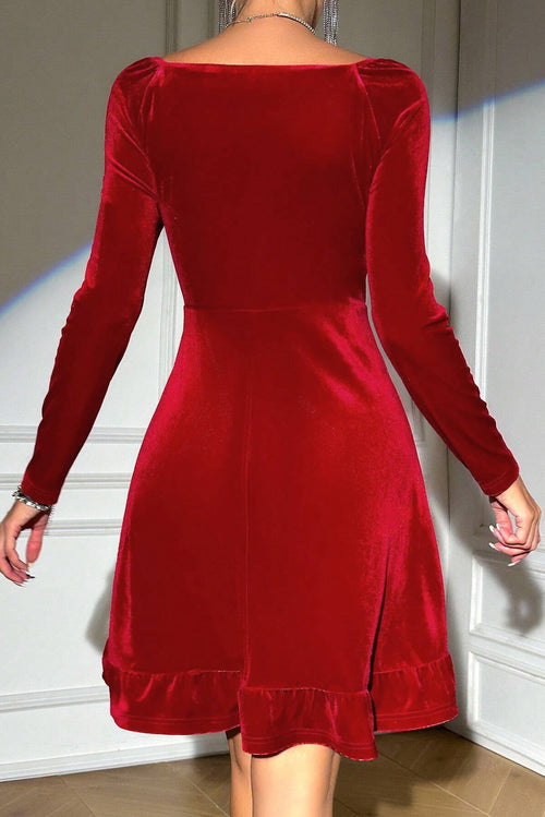 alani Red V-neck velvet mini dress