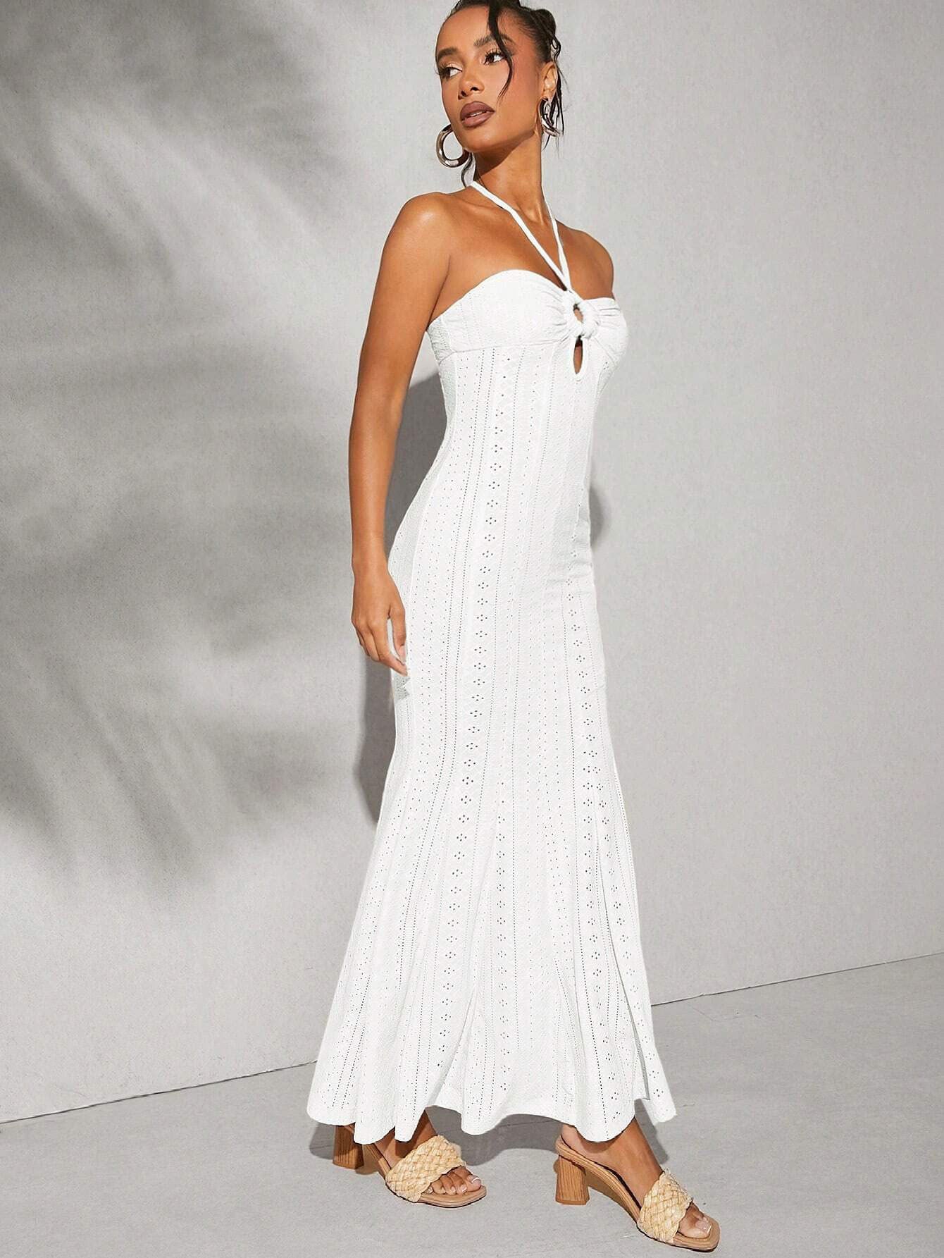 white halter neck maxi dress