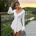 white Ruffled long-sleeved tie dress