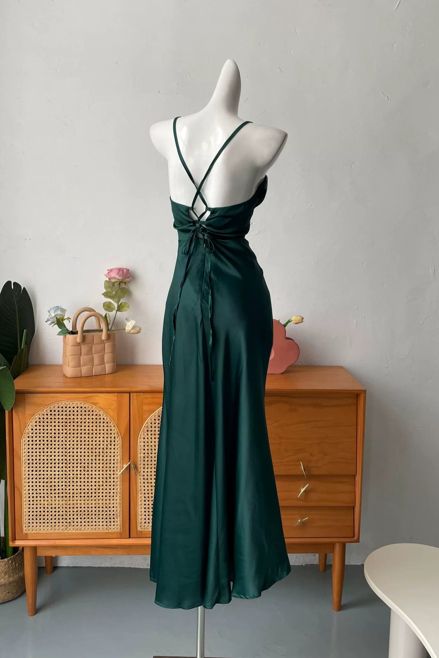 satin high slit long dress