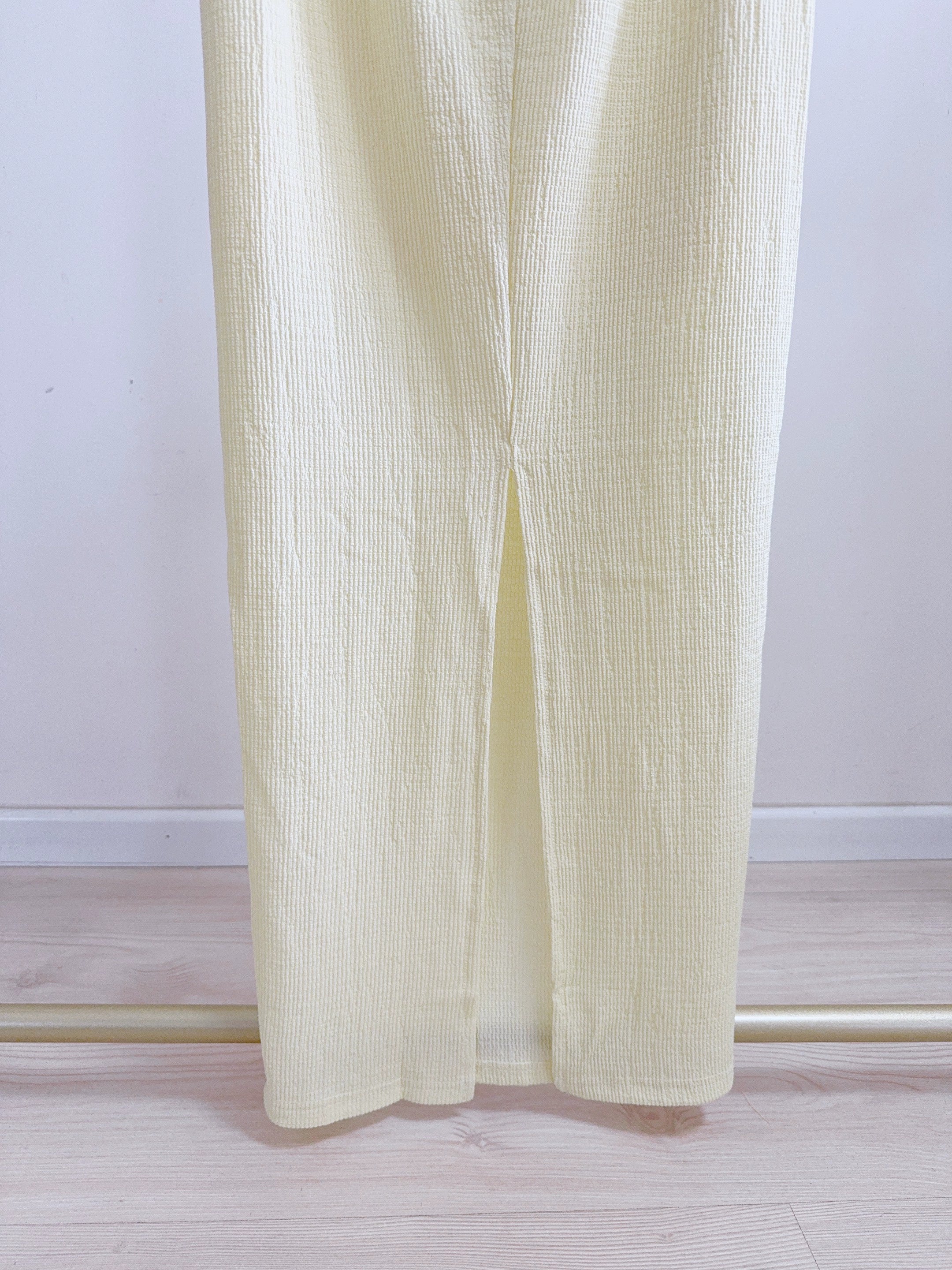yellow hollow halterneck textured dress