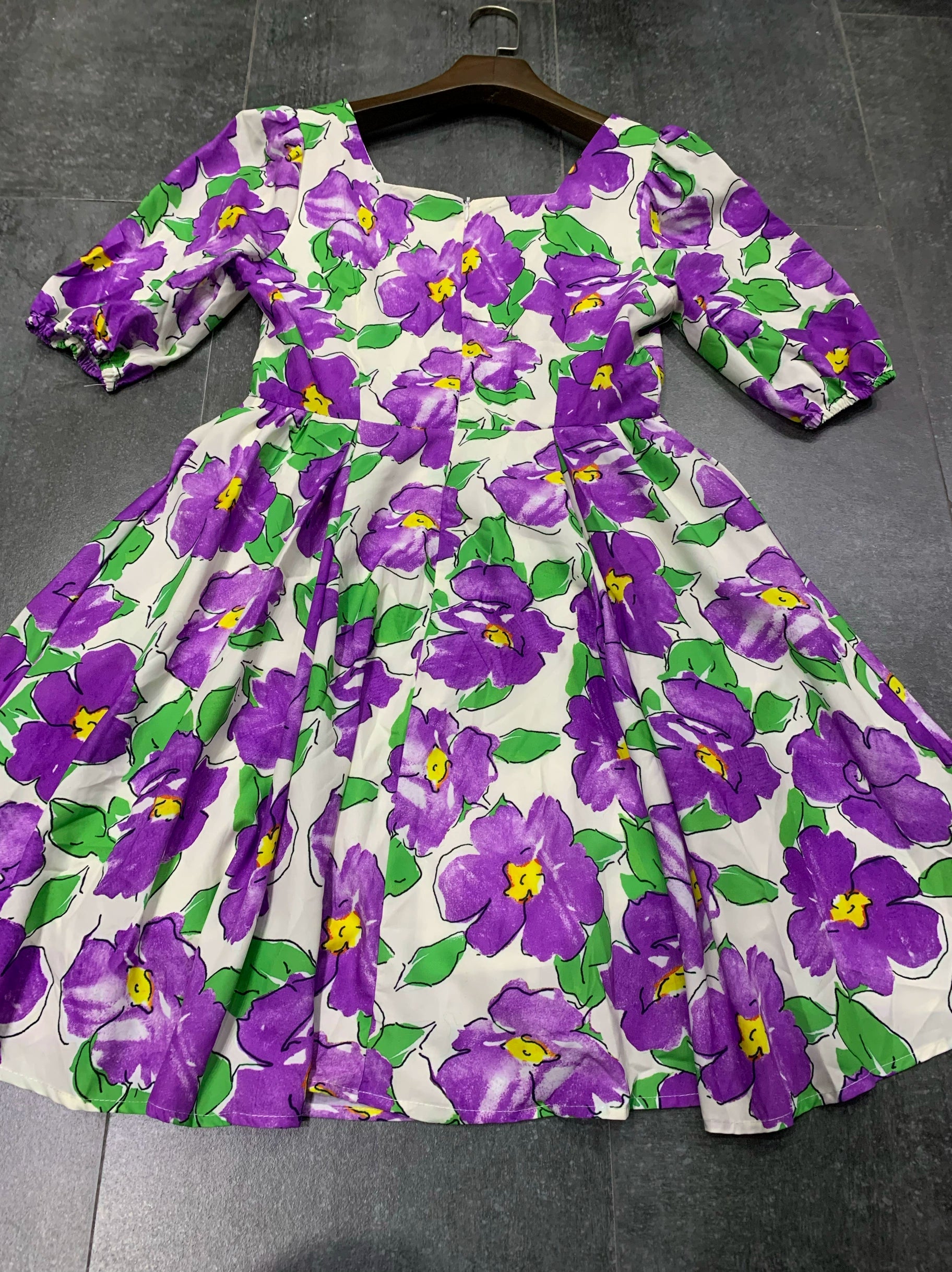 Purple floral printed mini dress