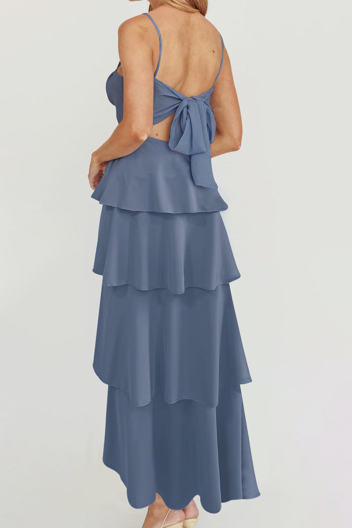 Backless halter pleated tie dress