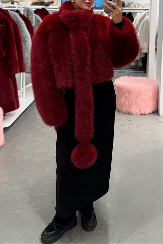 Faux fur loose short jacket