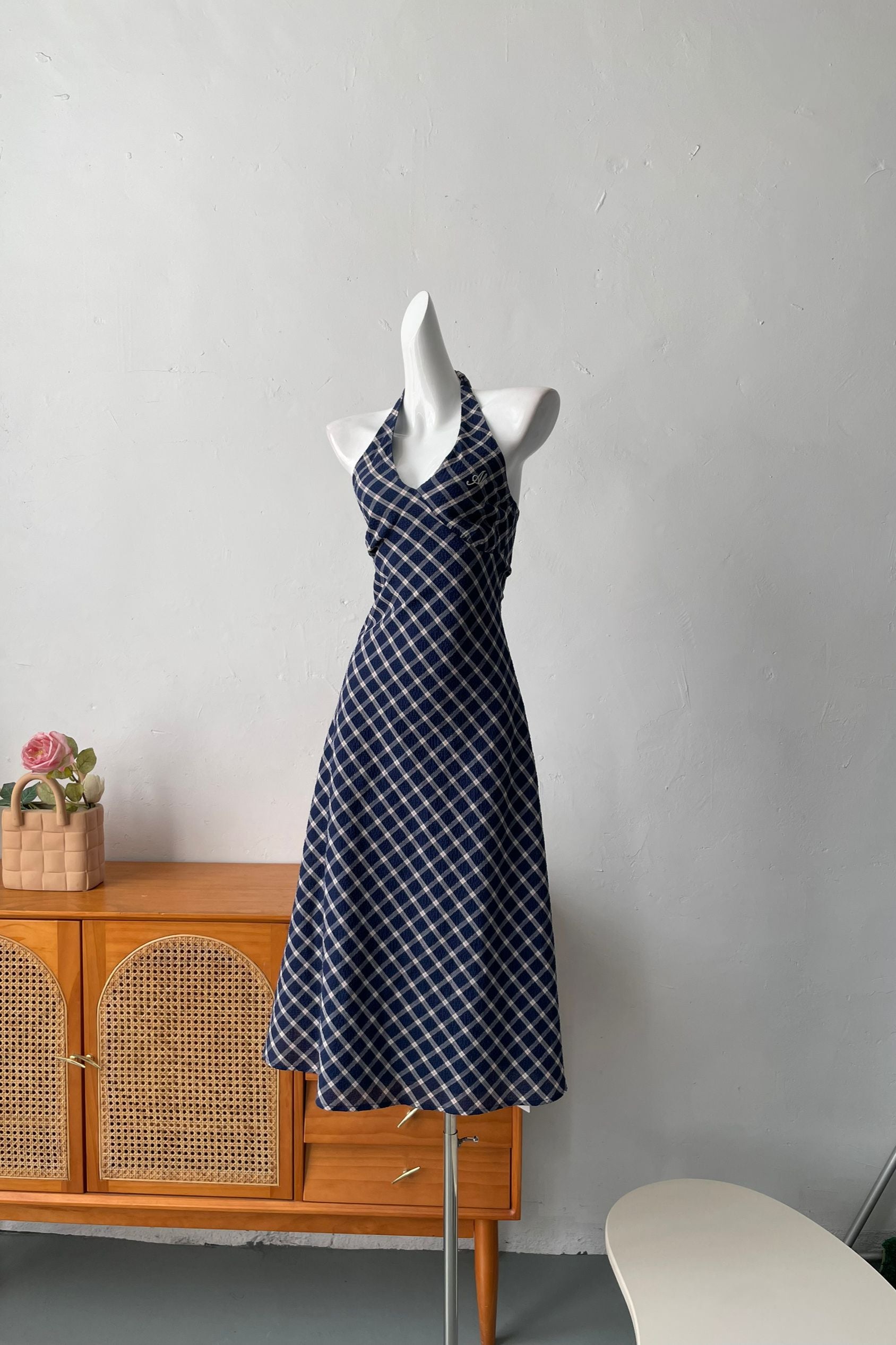 halterneck retro plaid dress