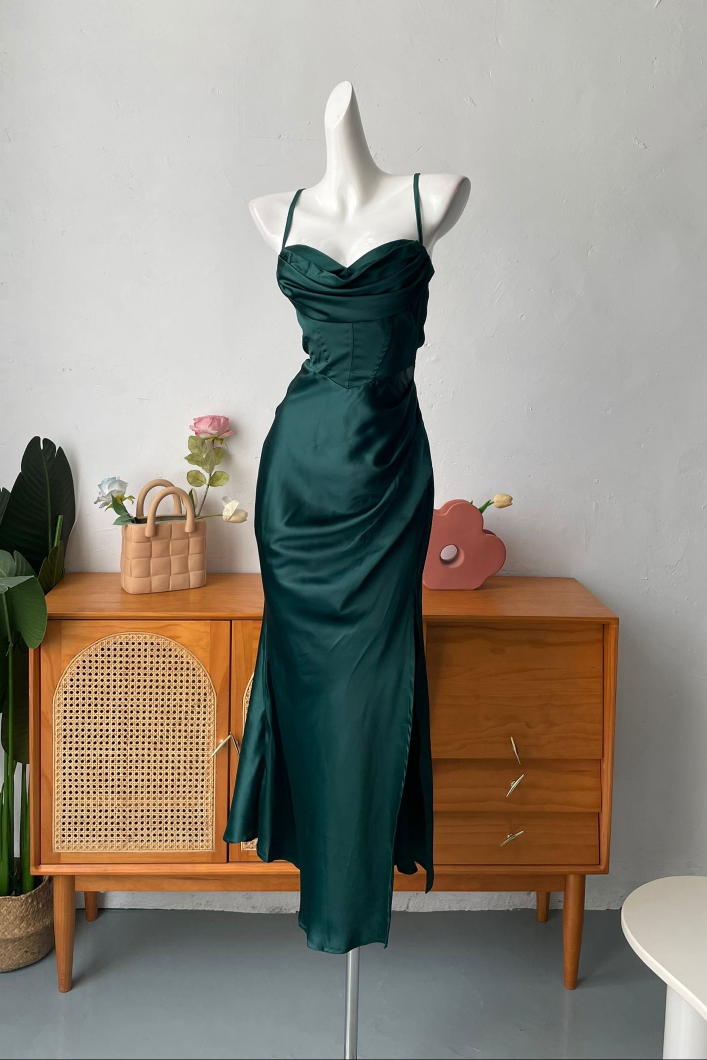 satin high slit long dress