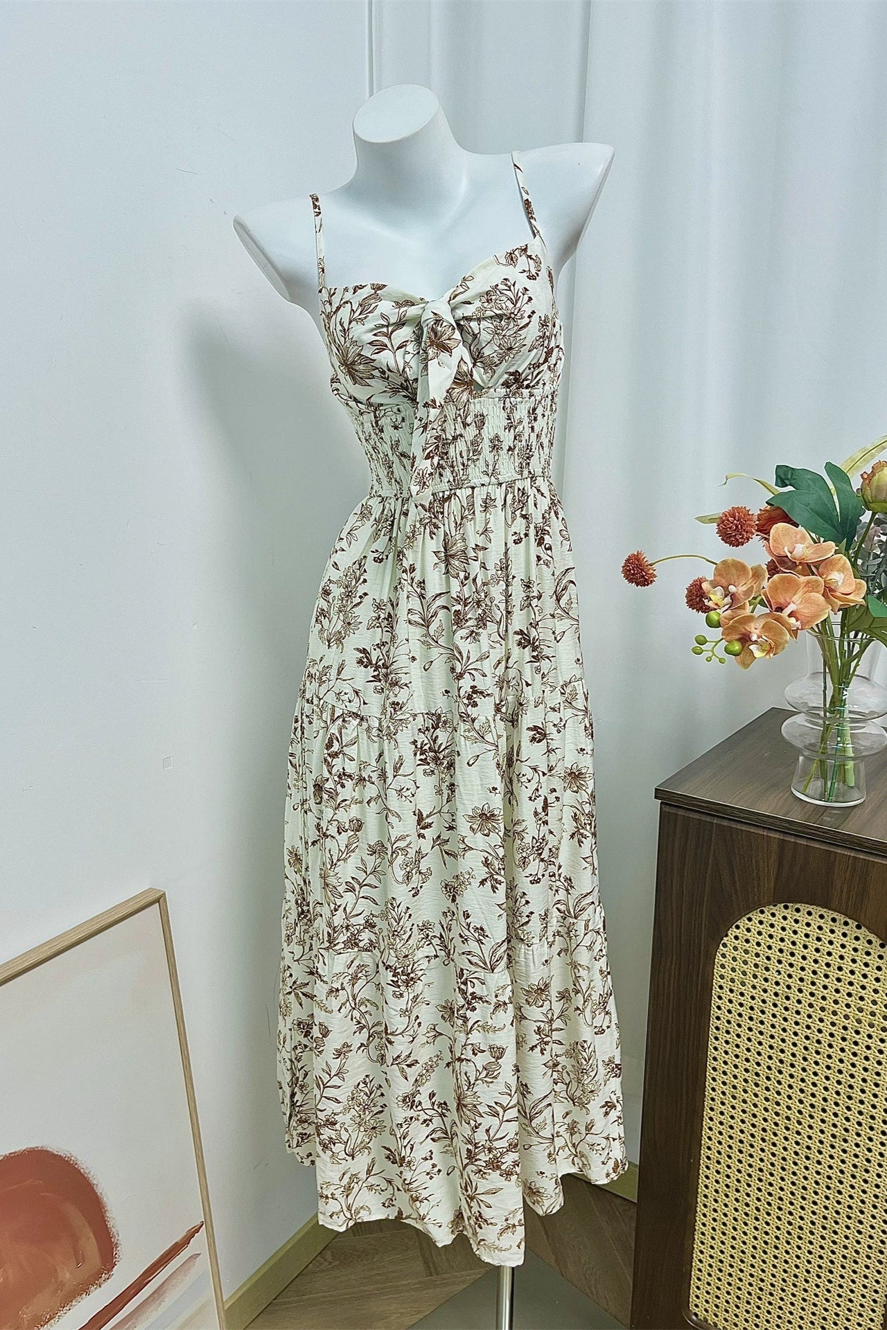 floral chest tie back hugging dress