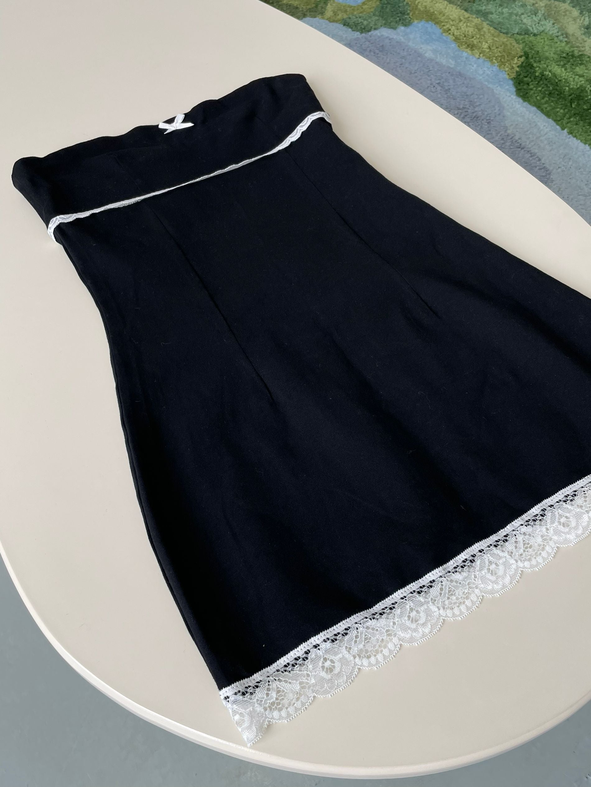 black lace bandeau patchwork dress