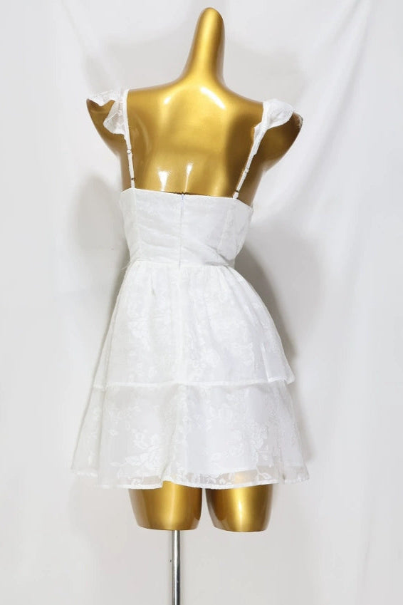 white chiffon jacquard min dress