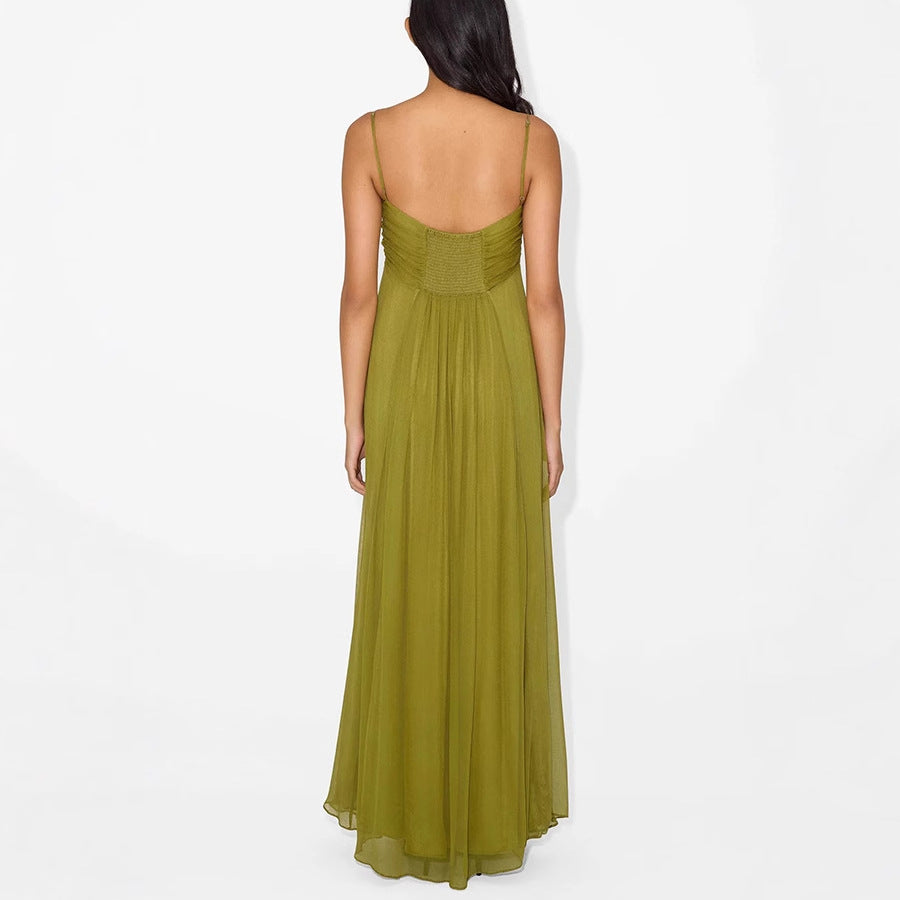 vicky green Spaghetti strap U-shaped maxi dress