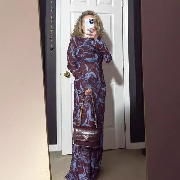 Long Sleeve Printed maxi dress