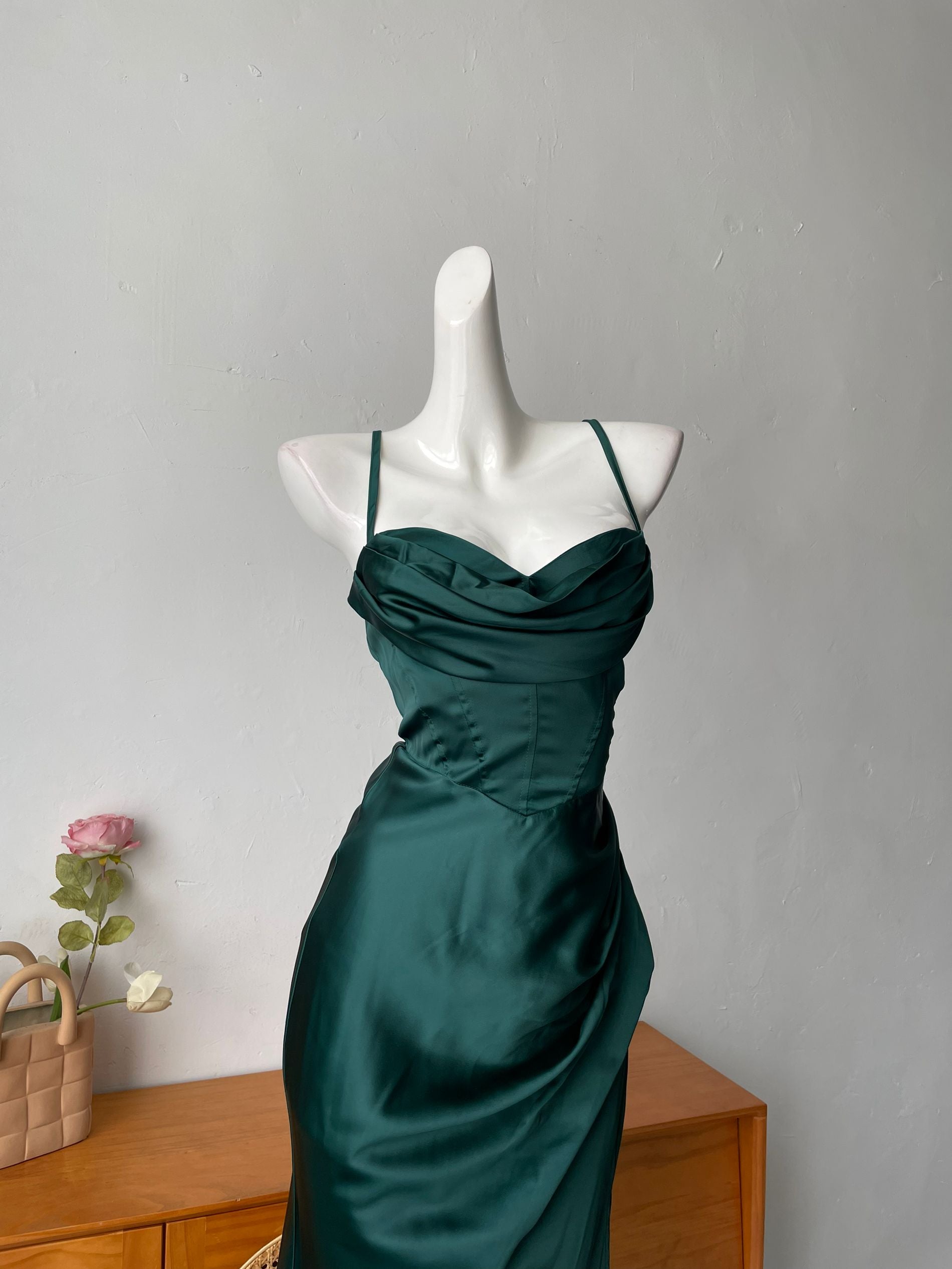 satin high slit long dress