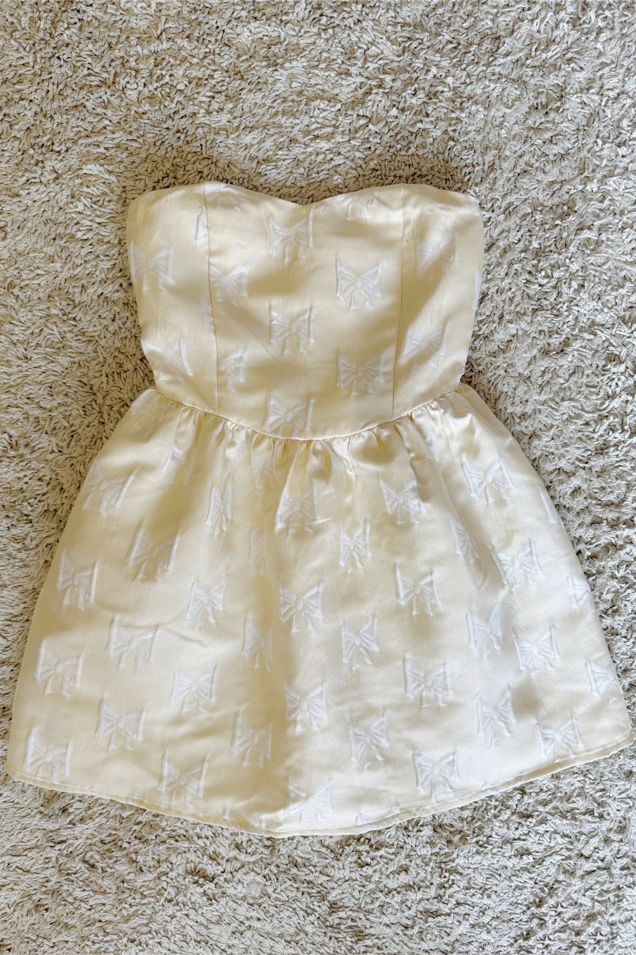 vintage embossed bow glossy bandeau puffy mini dress