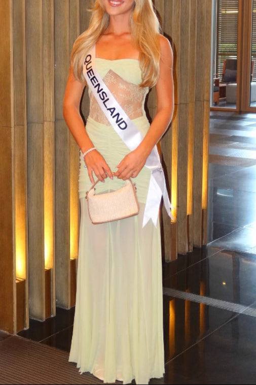 spliced lace gauze mesh chiffon bandeau dress