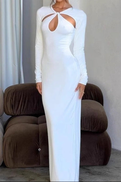 kate long sleeve Openwork knit maxi dress