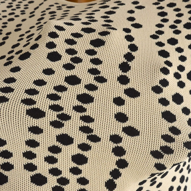 polka dot crew neck short-sleeved knitted dress