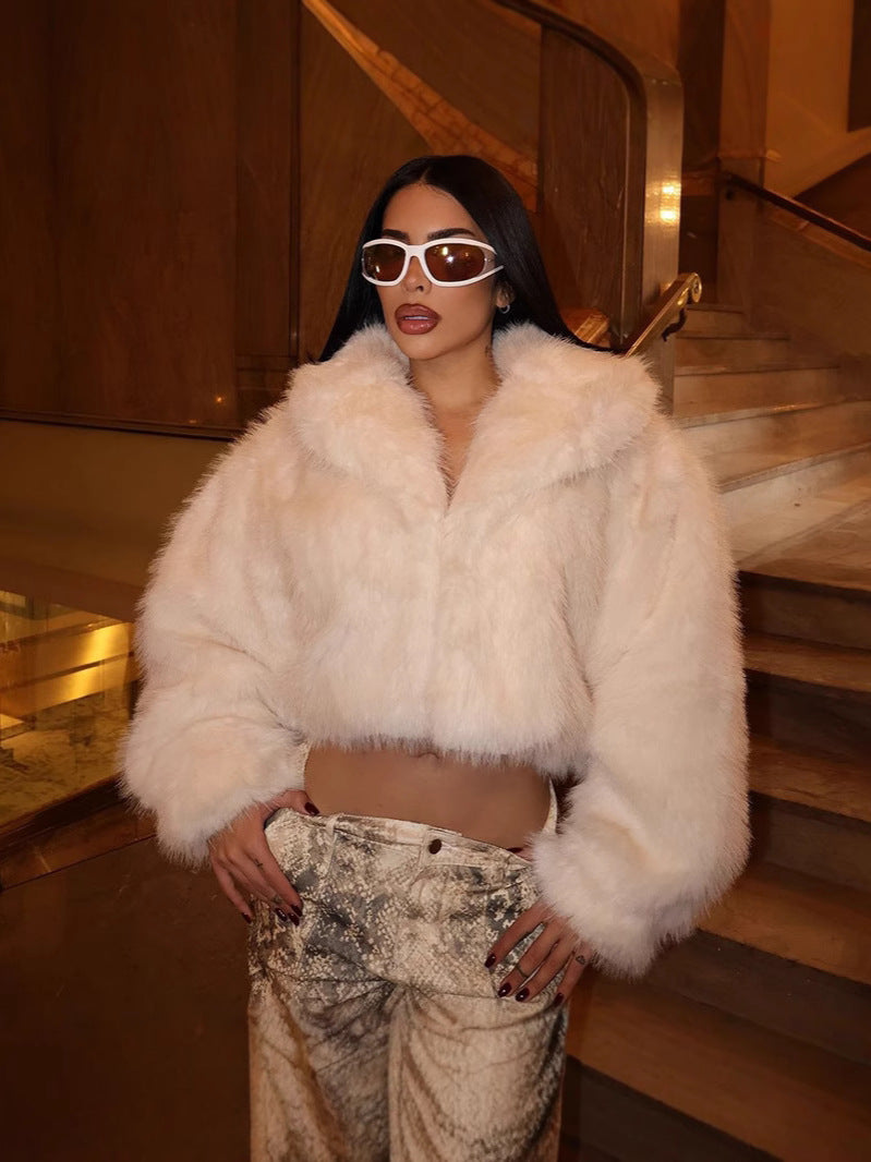 loose lapel fur plus size imitation fox fur coat