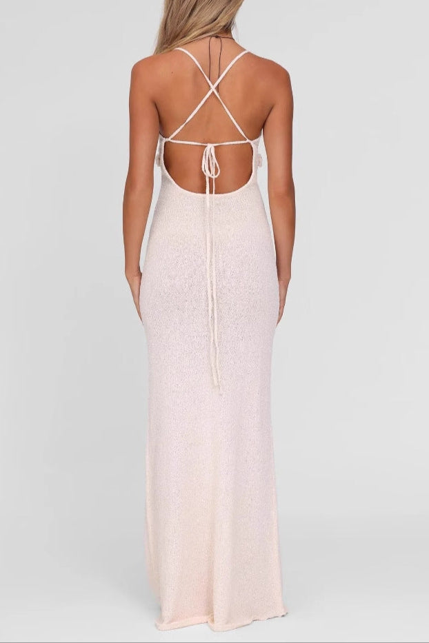 white suspender hip maxi dress