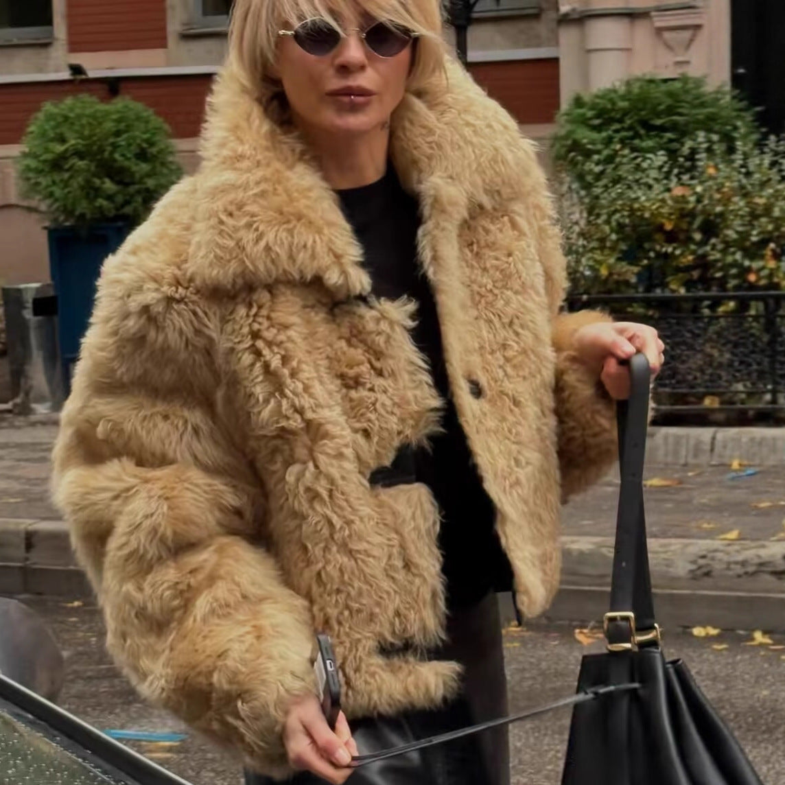 faux fur all-in-one jacket in dark brown