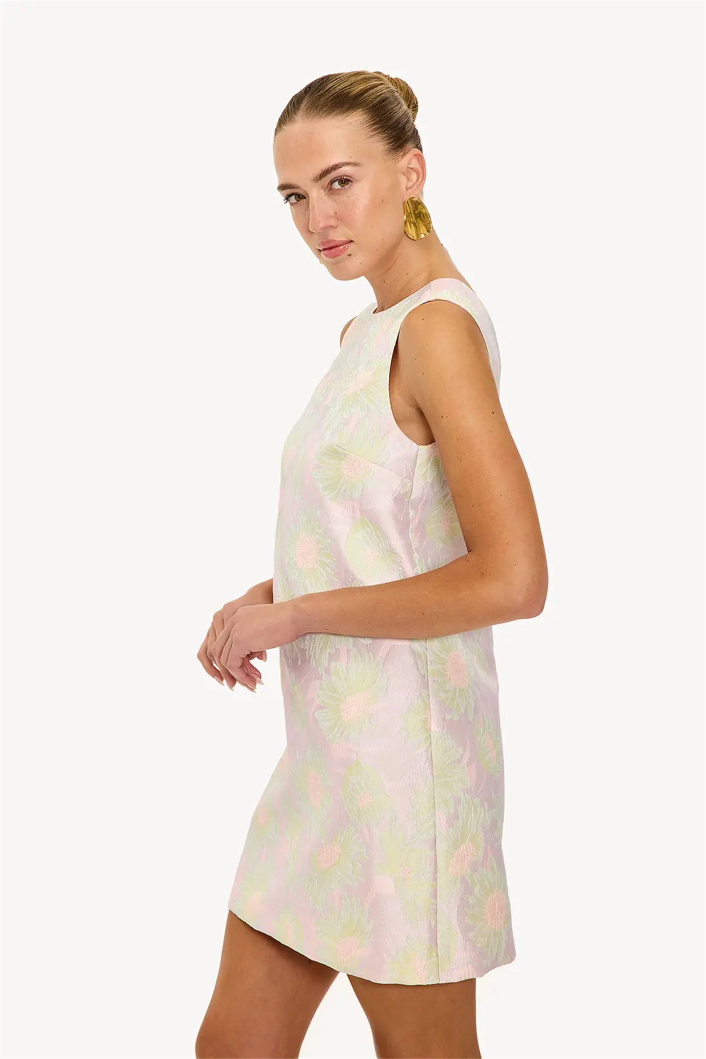 light purple printed open back bow loose dress