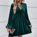 green puff sleeve velvet mini dress