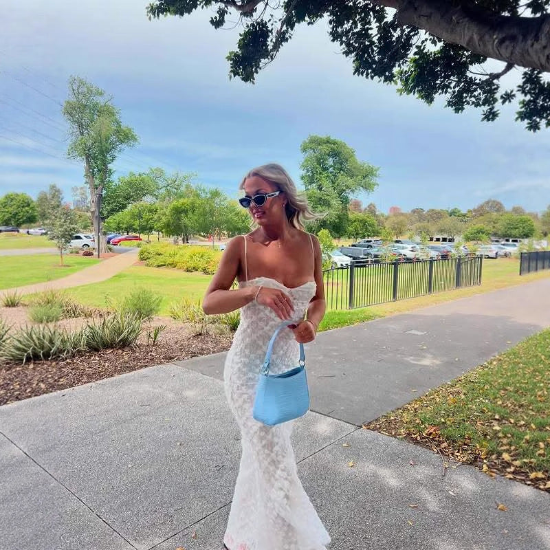 Strapless slip maxi dress with lace trim