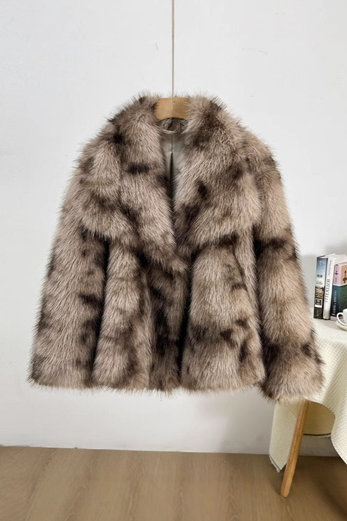 imitation fur large lapel tops wool loose